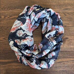 Floral Patterned Scarf - Black and Red